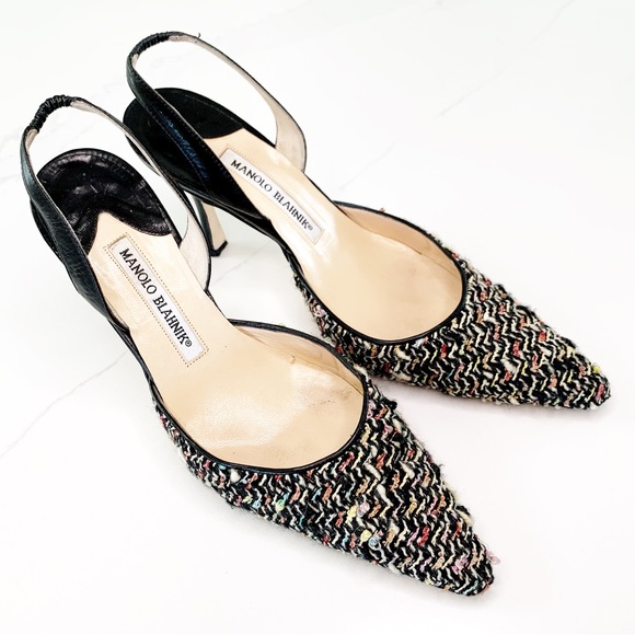 Manolo Blahnik Shoes - 👠 Manolo Blahnik Carolyne Tweed Pointy Slingback Heel Pump Shoes